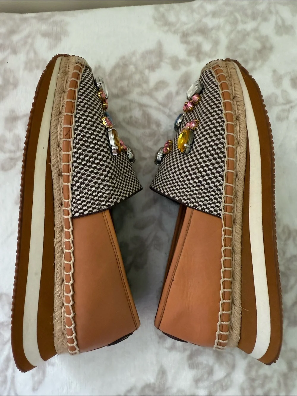 Tory Burch Daisy Crystal Embellished Slip On Espadrilles